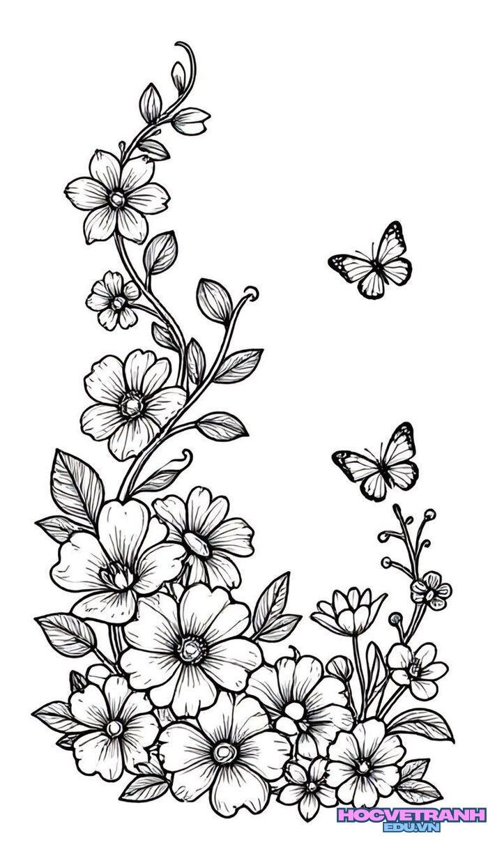 tranh tô màu hoa mai ít chi tiết