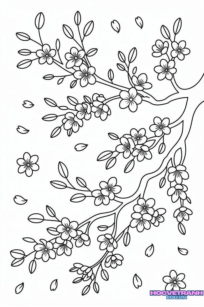 tranh tô màu hoa mai nét to