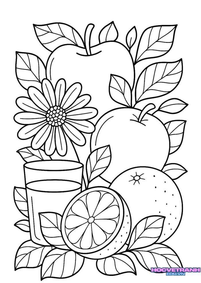 tranh tô màu hoa quả đơn giản ngũ quả