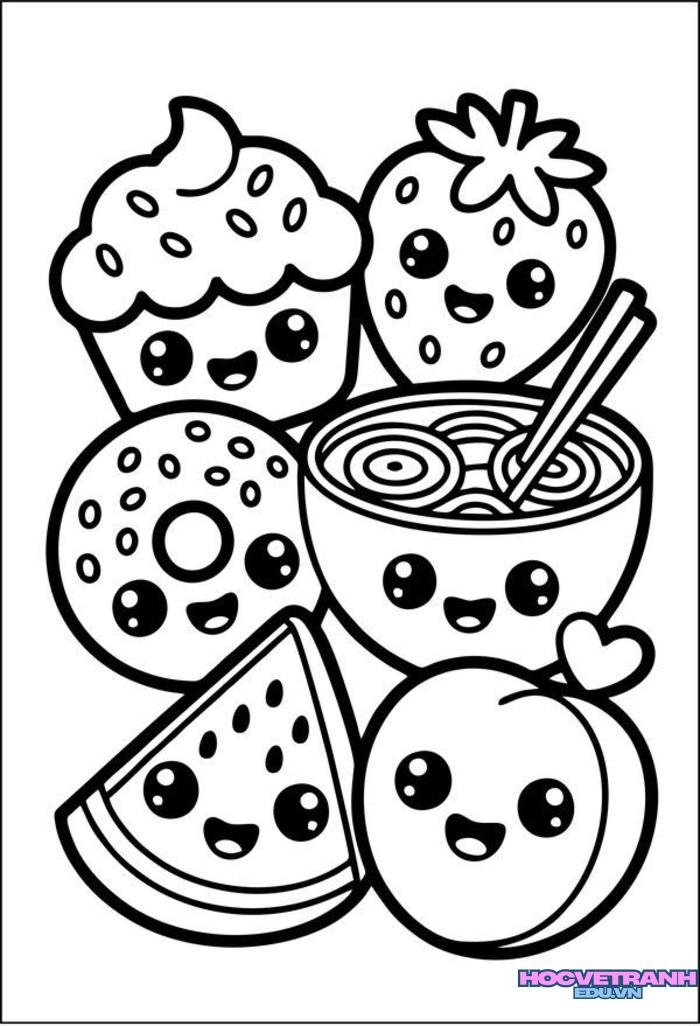 tranh tô màu hoa quả ít chi tiết