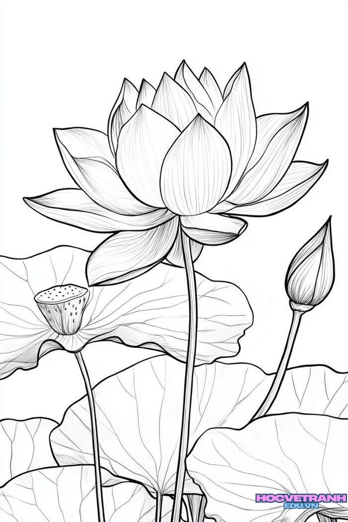 tranh tô màu hoa sen đơn giản