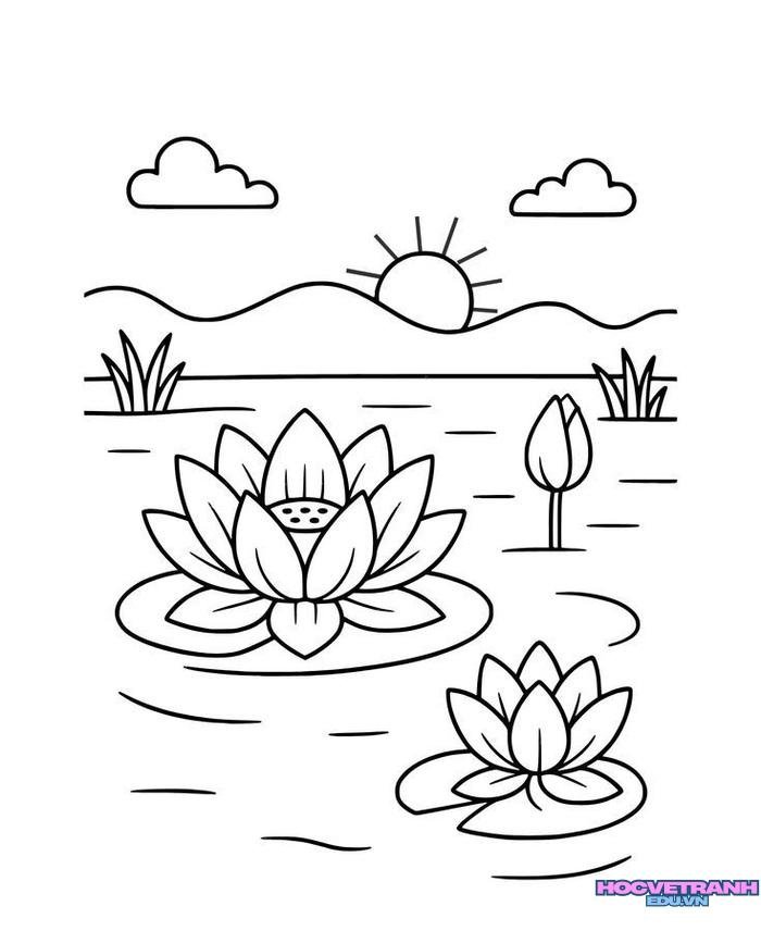 tranh tô màu hoa sen nét to