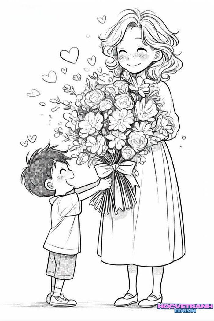 tranh tô màu hoa tặng mẹ in đen trắng