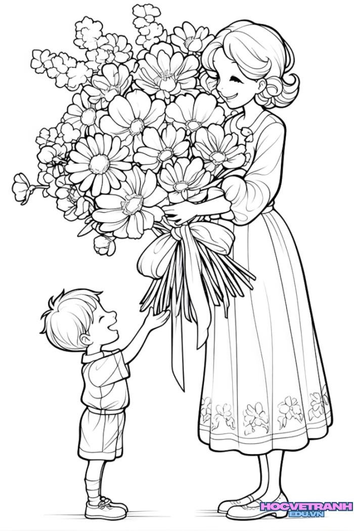 tranh tô màu hoa tặng mẹ mầm non