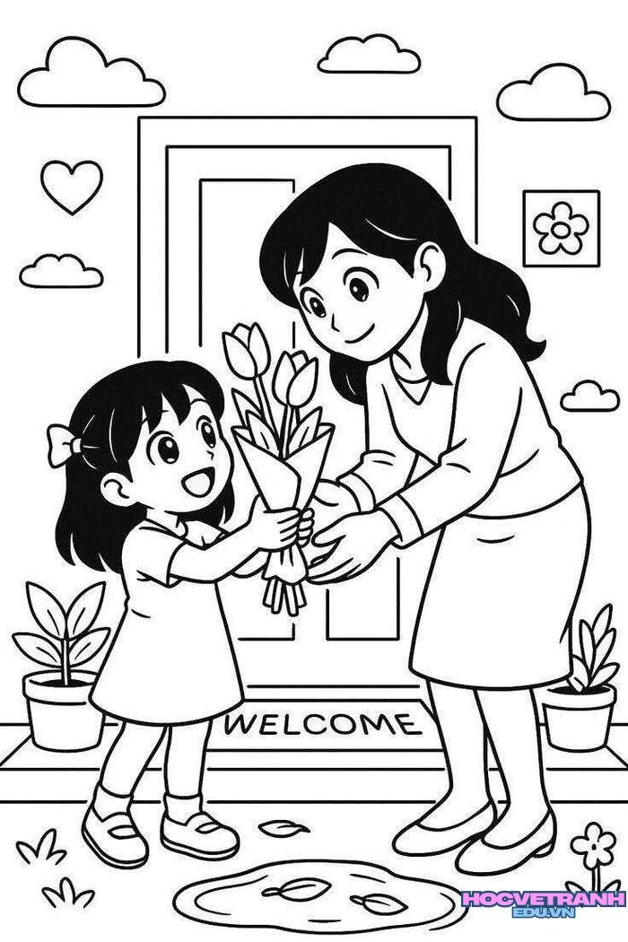 tranh tô màu hoa tặng mẹ miễn phí
