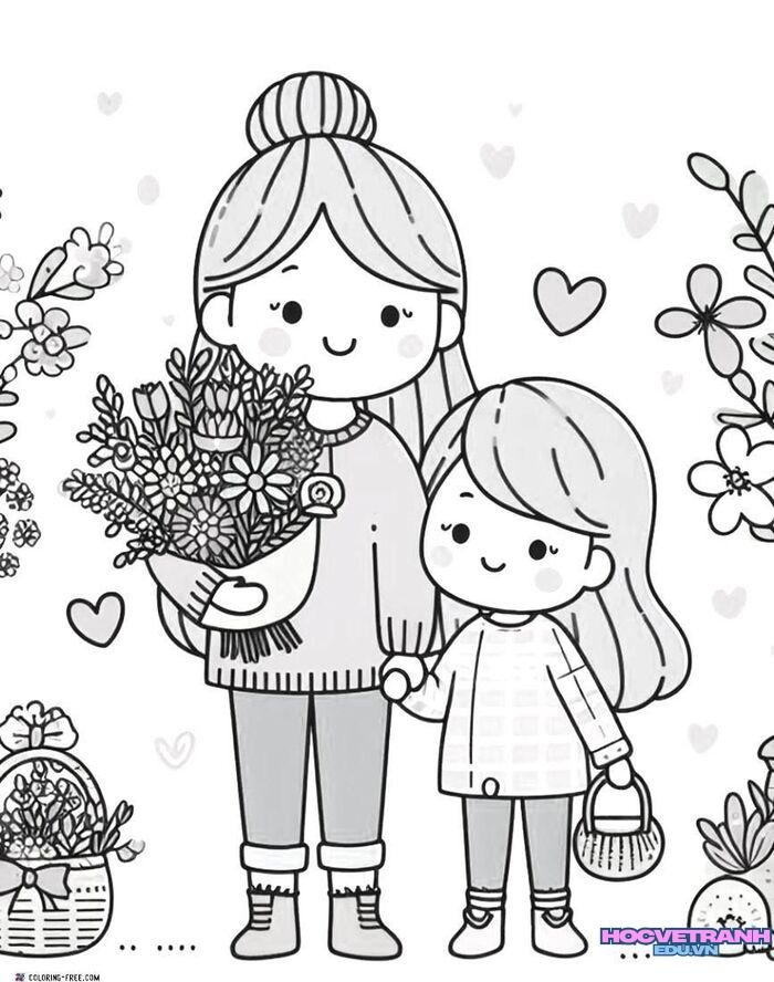 tranh tô màu hoa tặng mẹ nền trắng