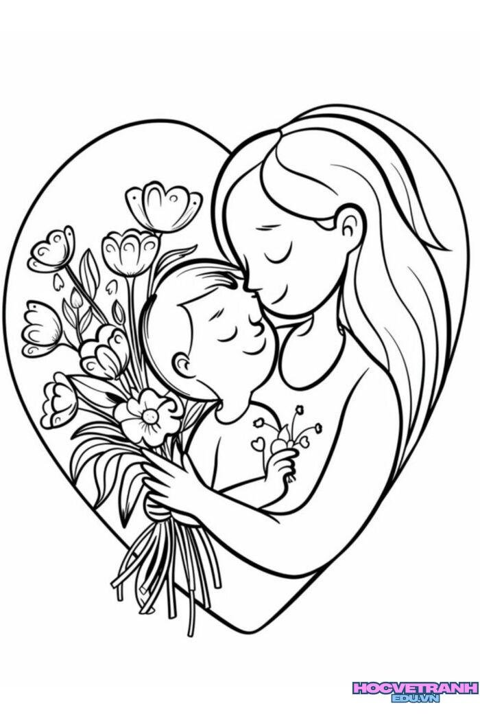 tranh tô màu hoa tặng mẹ tình cảm mẫu tử