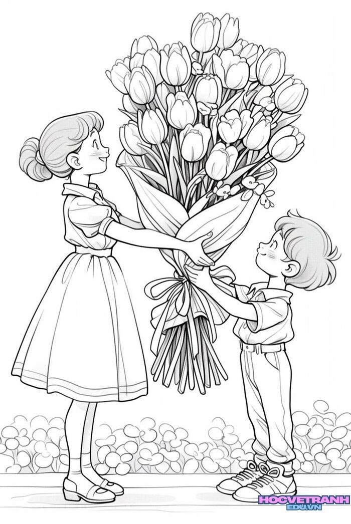 tranh tô màu hoa tặng mẹ yêu thương
