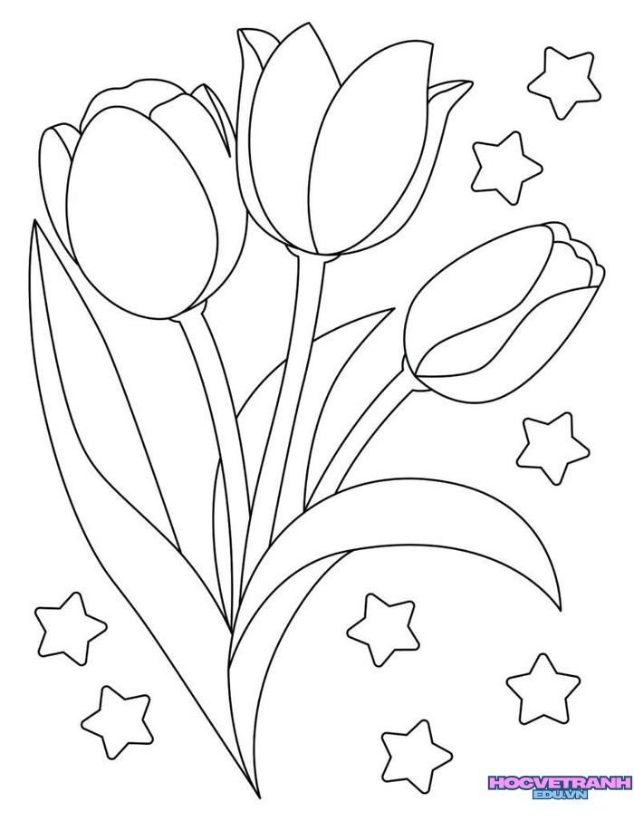 tranh tô màu hoa tulip bó hoa