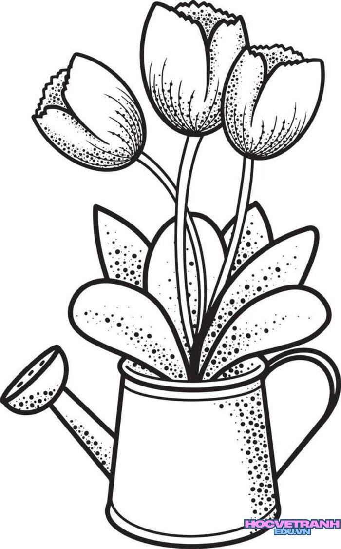 tranh tô màu hoa tulip dễ thương