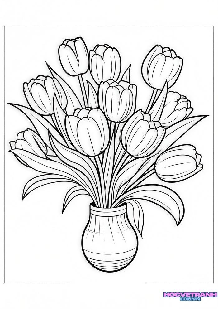 tranh tô màu hoa tulip dễ tô