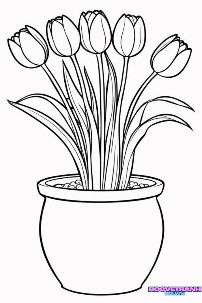 tranh tô màu hoa tulip khổ a4