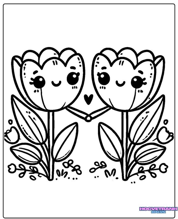 tranh tô màu hoa tulip mầm non