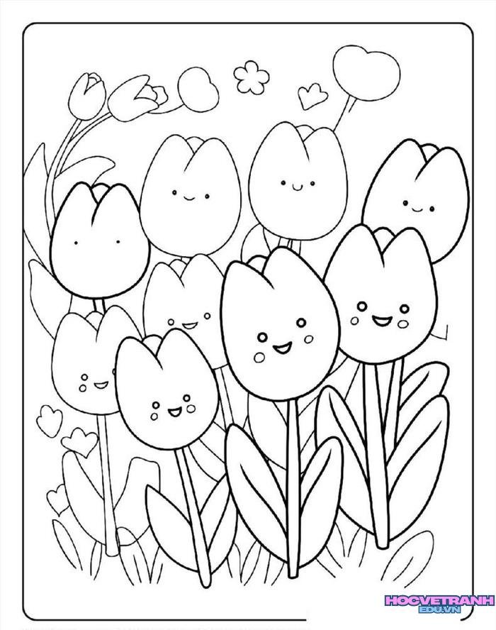 tranh tô màu hoa tulip nét to