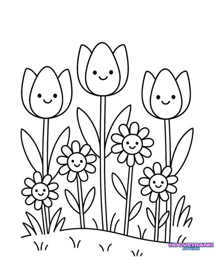 tranh tô màu hoa tulip tiểu học