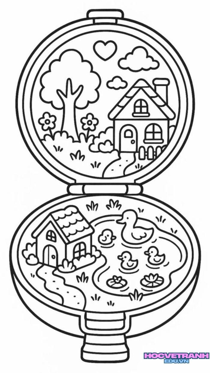 tranh tô màu hoạt hình vui nhộn hộp trang điểm