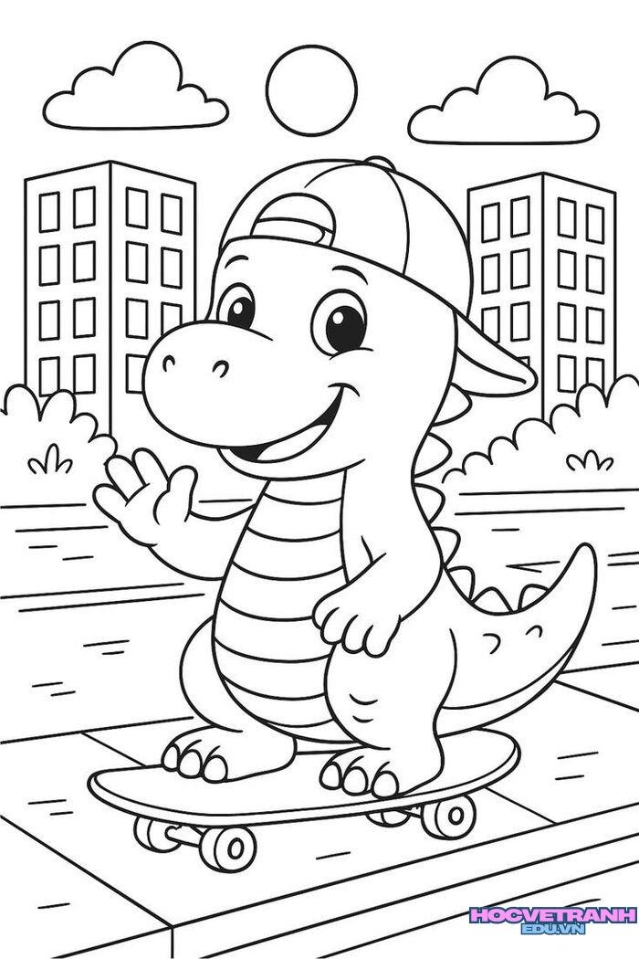 tranh tô màu khủng long chibi