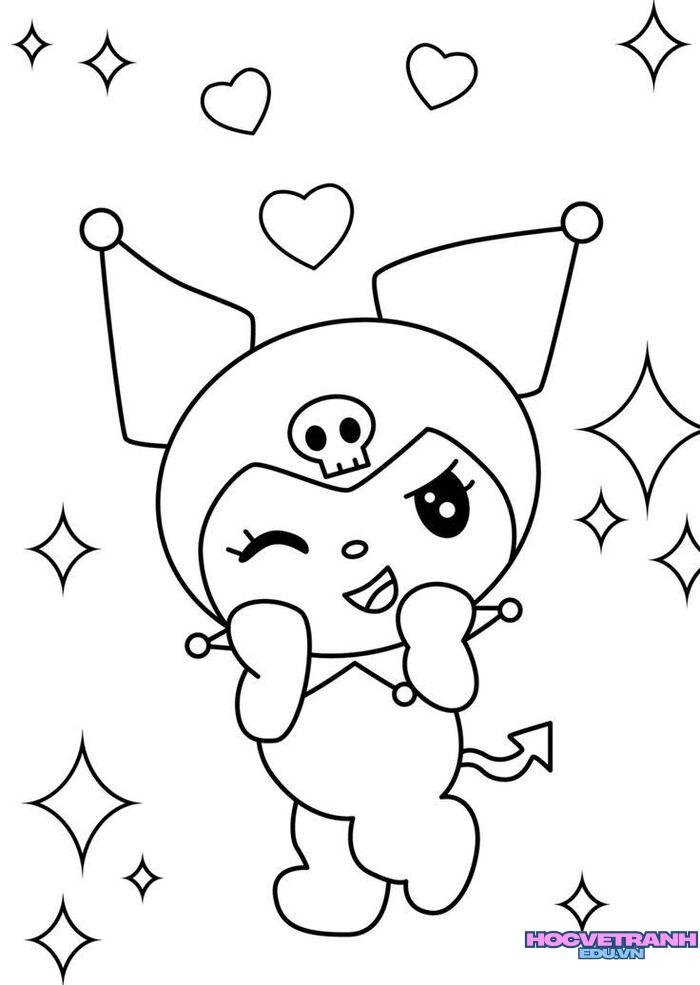 tranh tô màu kuromi in đen trắng