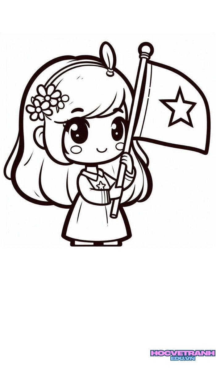tranh tô màu lá cờ việt nam cho bé gái xinh