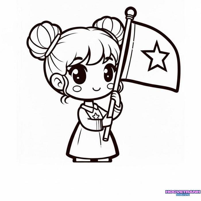 tranh tô màu lá cờ việt nam cho bé gái
