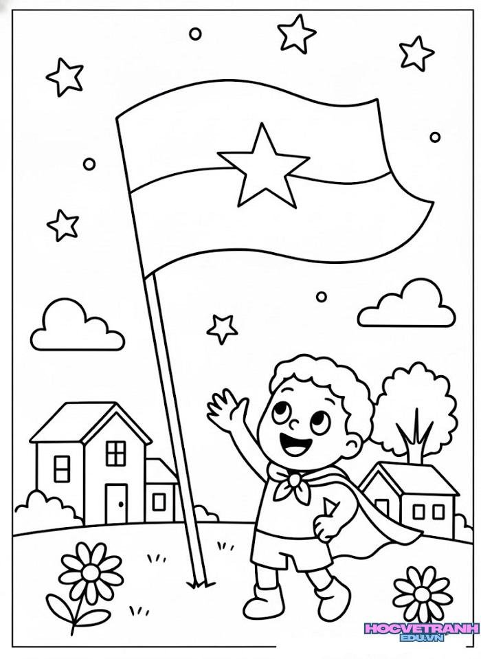 tranh tô màu lá cờ việt nam cho bé trai