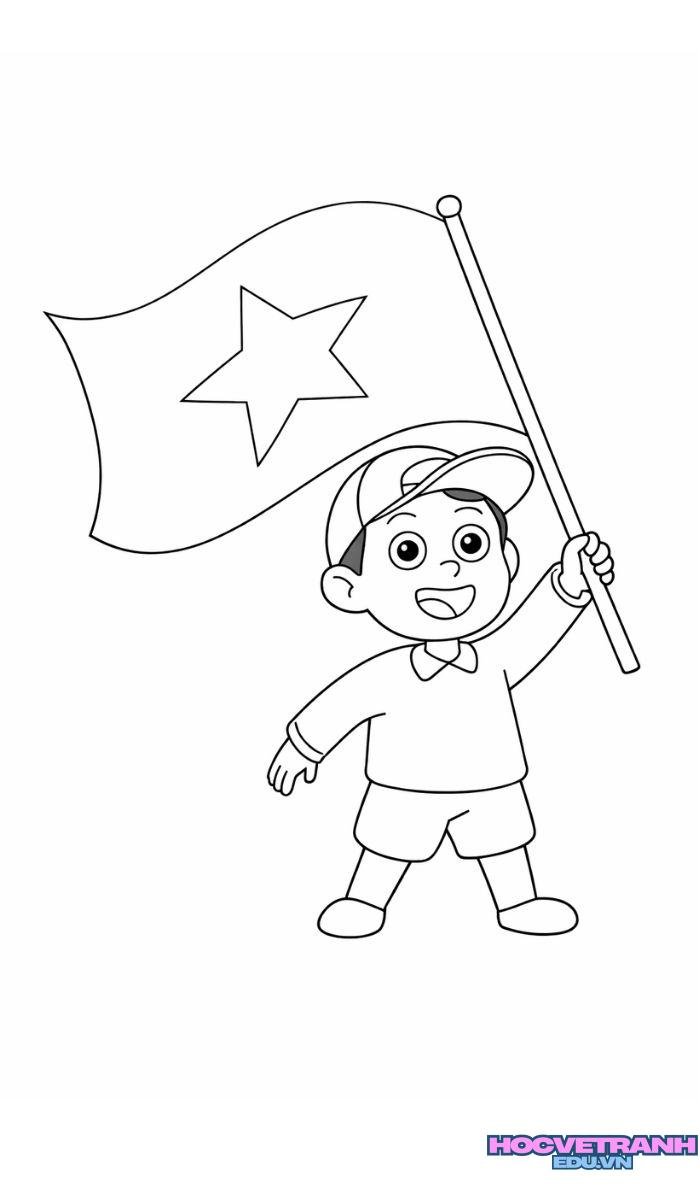 tranh tô màu lá cờ việt nam chủ đề bé yêu nước