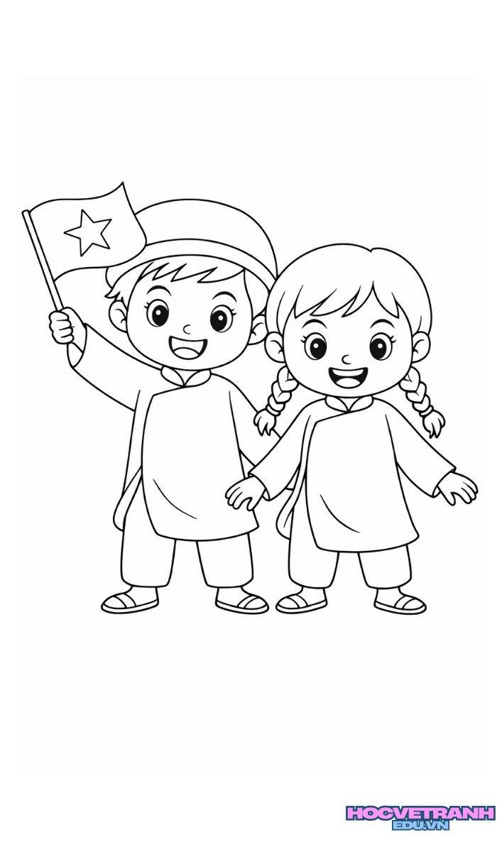 tranh tô màu lá cờ việt nam giáo dục em nhỏ