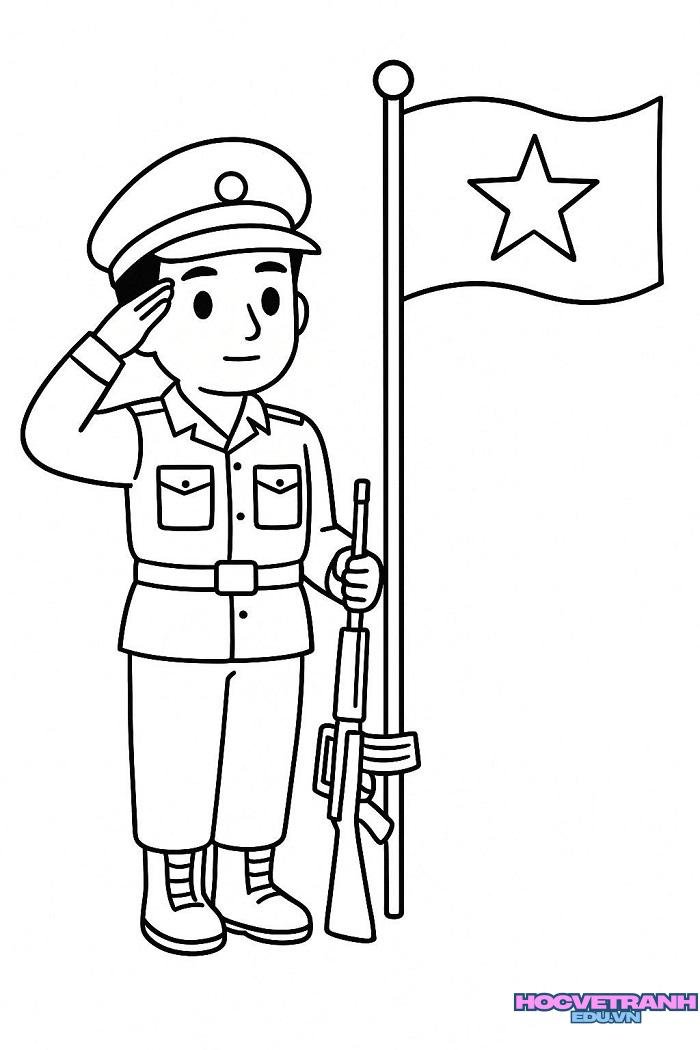 tranh tô màu lá cờ việt nam và chiến sĩ