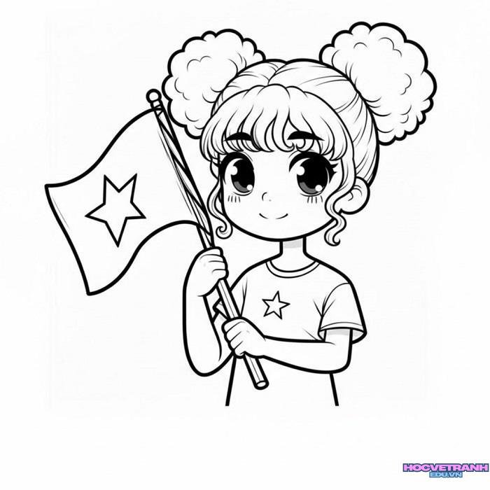 tranh tô màu lá cờ việt nam và cô gái