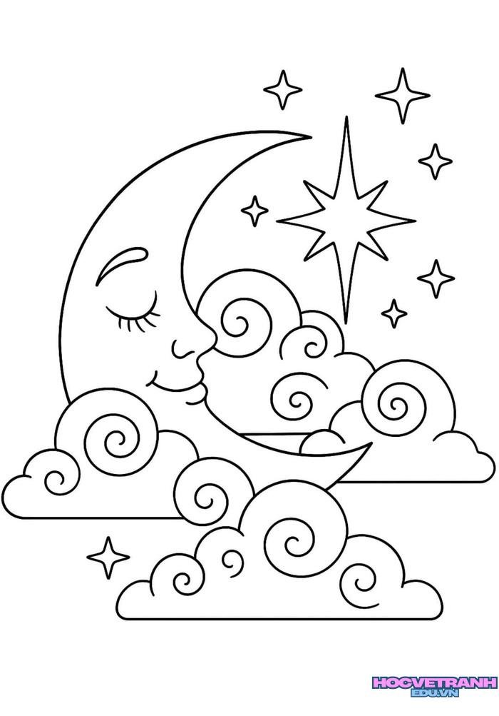 tranh tô màu mặt trăng cho lớp học