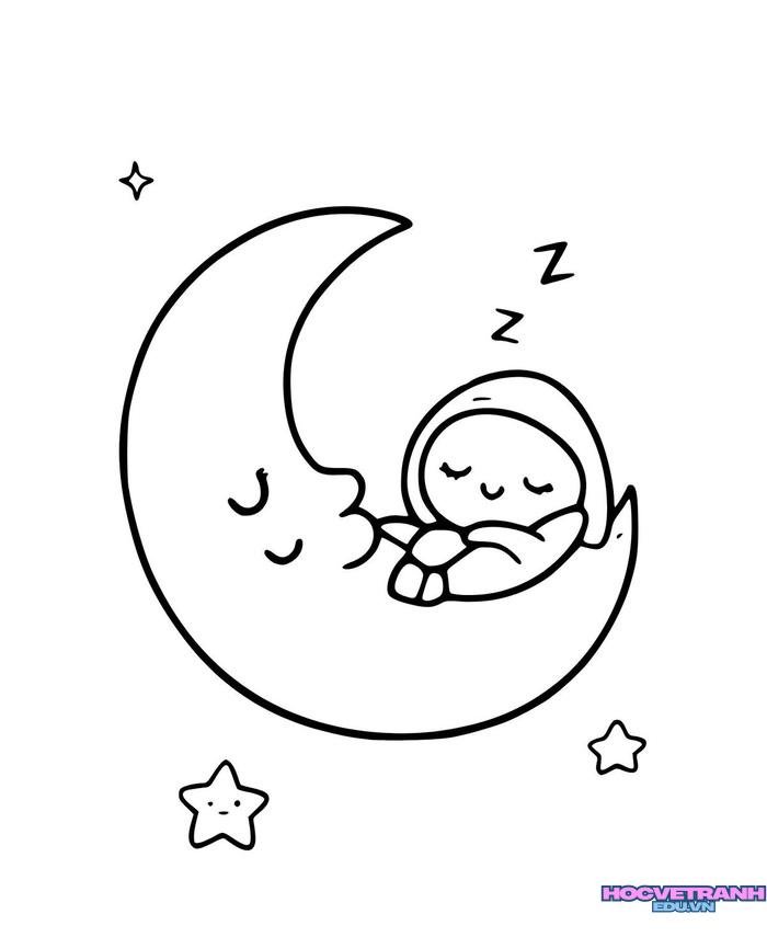 tranh tô màu mặt trăng cute