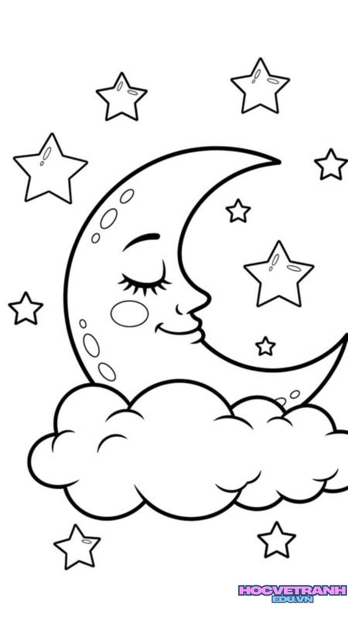 tranh tô màu mặt trăng hoạt hình