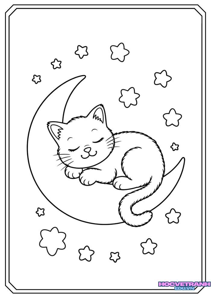 tranh tô màu mặt trăng nền trắng