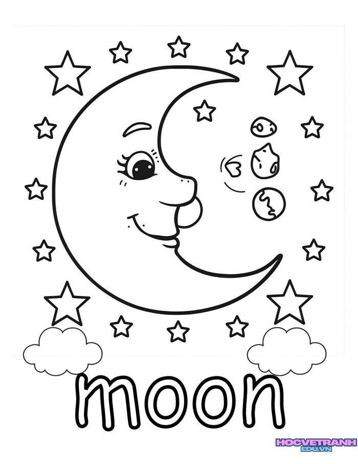 tranh tô màu mặt trăng nhận biết hình dạng moon