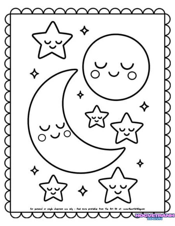tranh tô màu mặt trăng nhận biết hình dạng