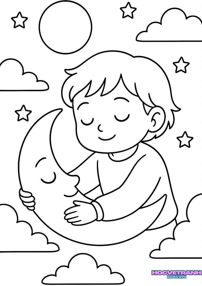 tranh tô màu mặt trăng phong cách dễ thương