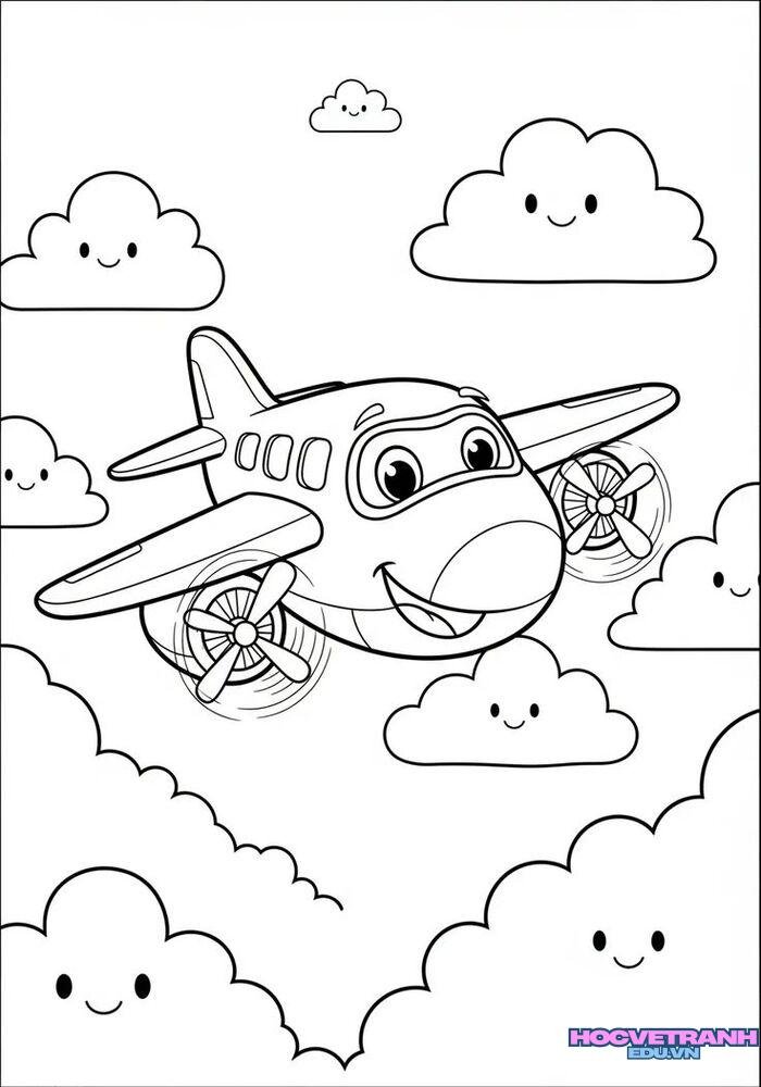 tranh tô màu máy bay cho bé tập tô