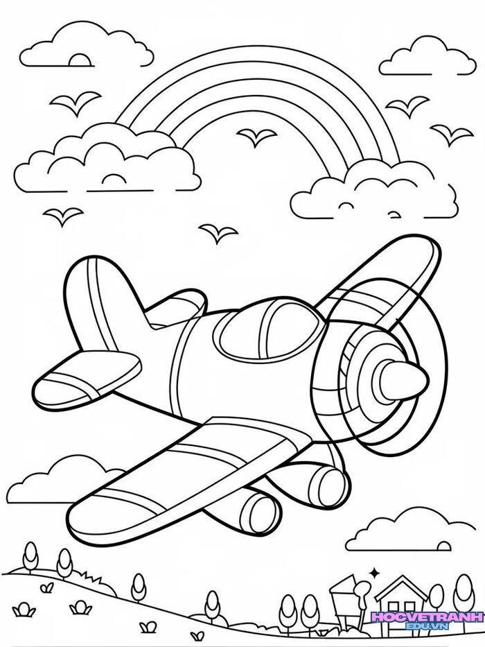 tranh tô màu máy bay cute