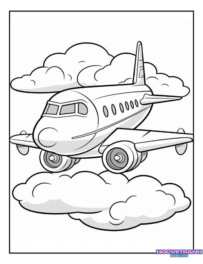 tranh tô màu máy bay in đen trắng