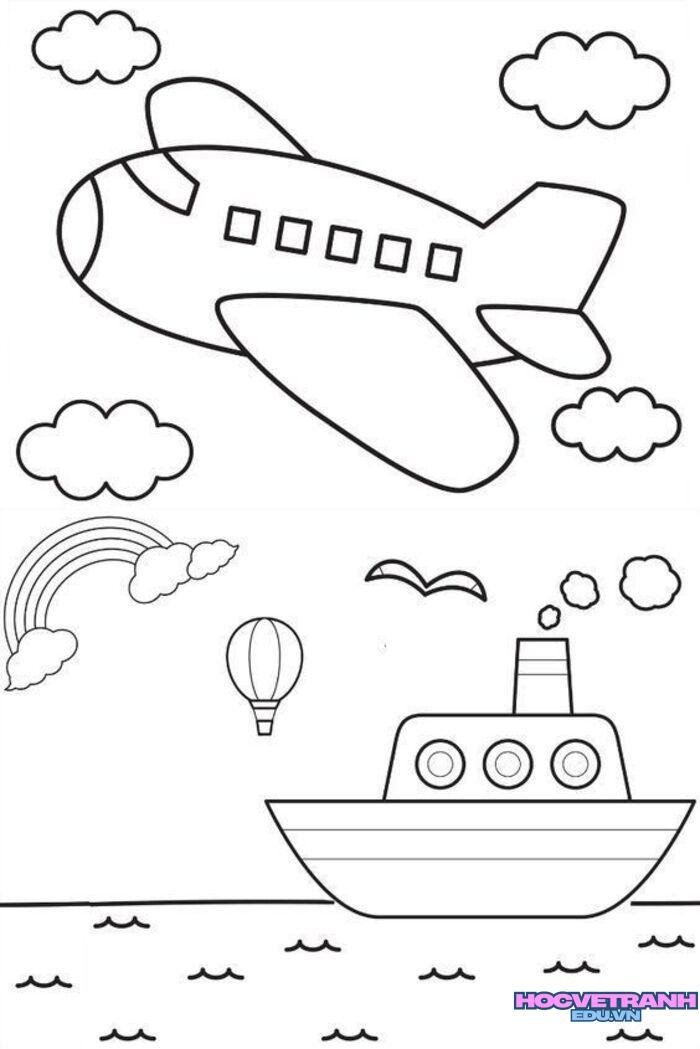 tranh tô màu máy bay khổ a4