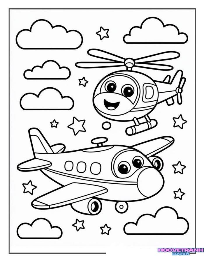 tranh tô màu máy bay nét to