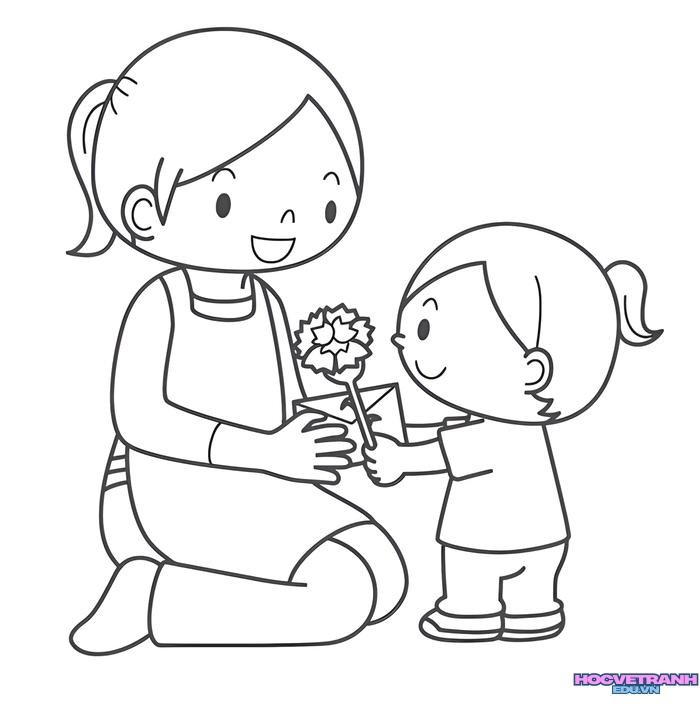 tranh tô màu mẹ chủ đề gia đình