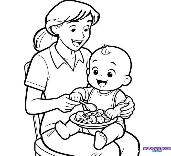 tranh tô màu mẹ in đen trắng