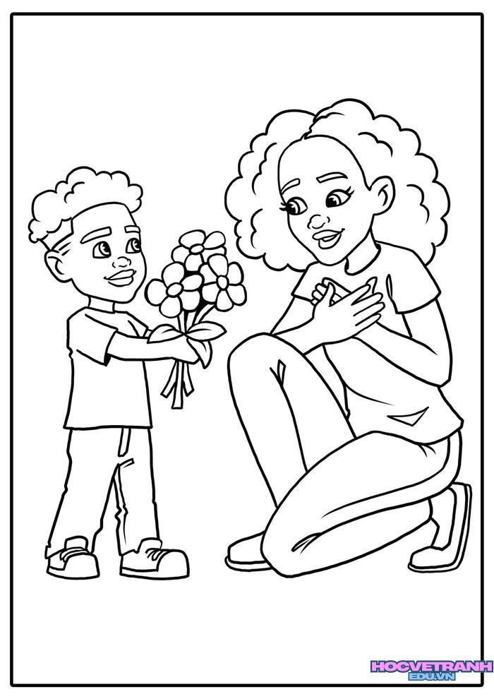 tranh tô màu mẹ nấu ăn