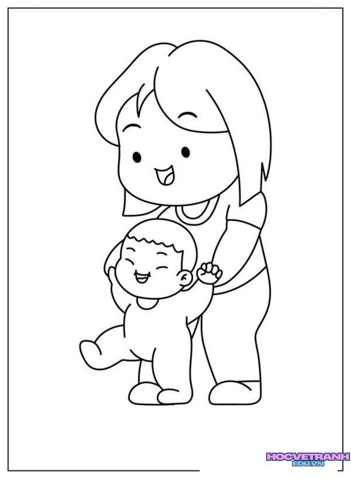 tranh tô màu mẹ nét to dễ tô