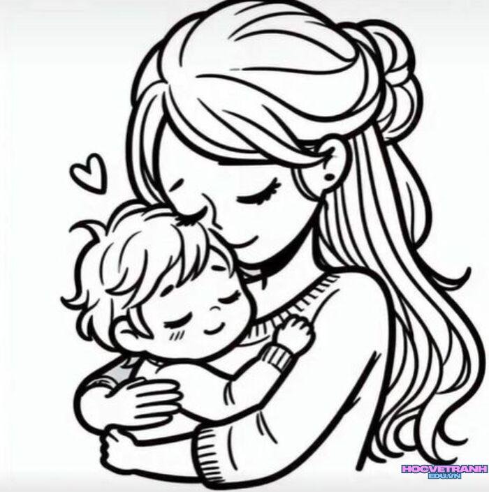 tranh tô màu mẹ và bé đẹp