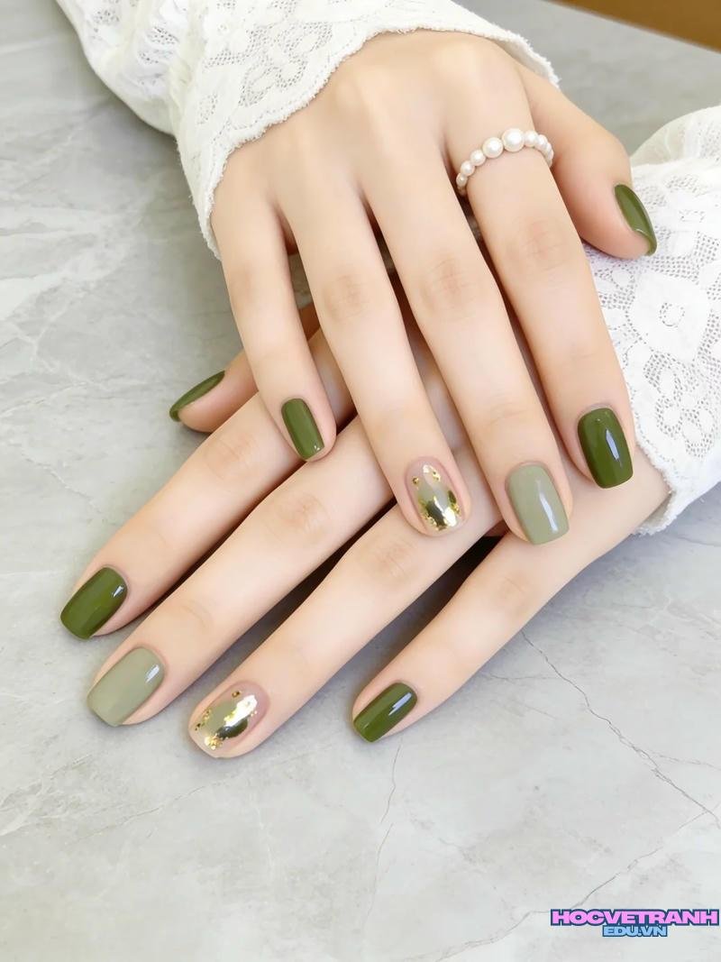 Album ảnh nail màu xanh lá thu hút