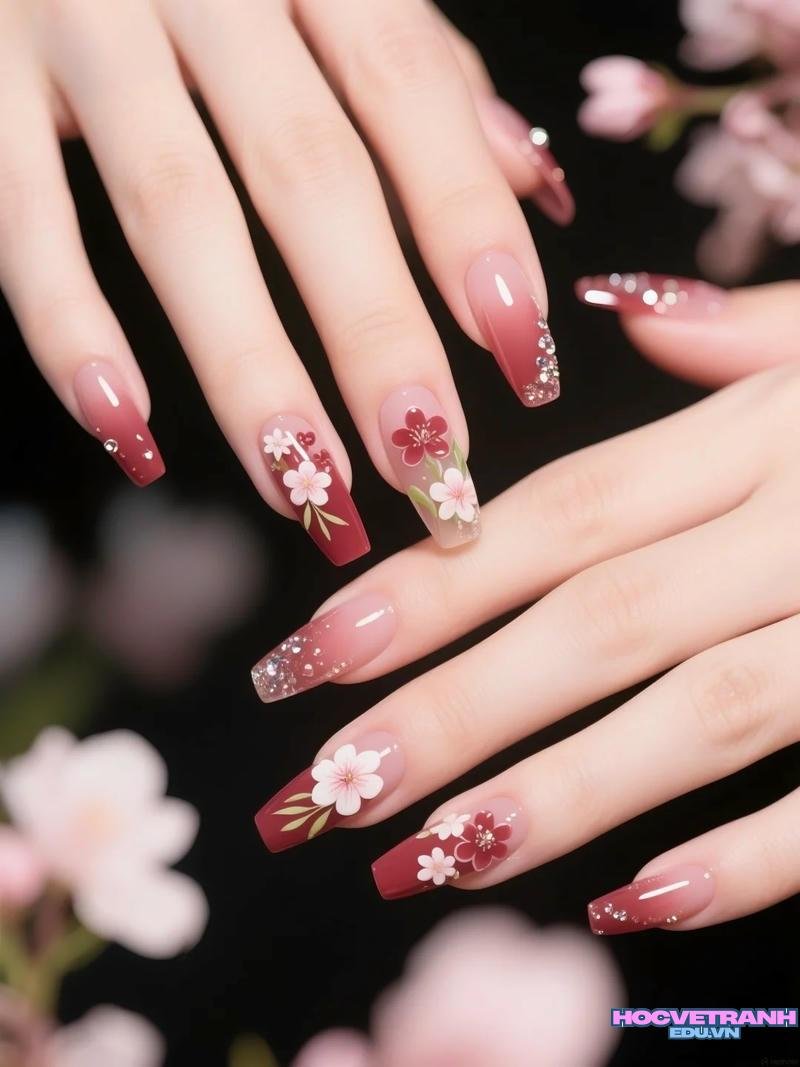 Ảnh ảnh nail vẽ hoa cuốn hút