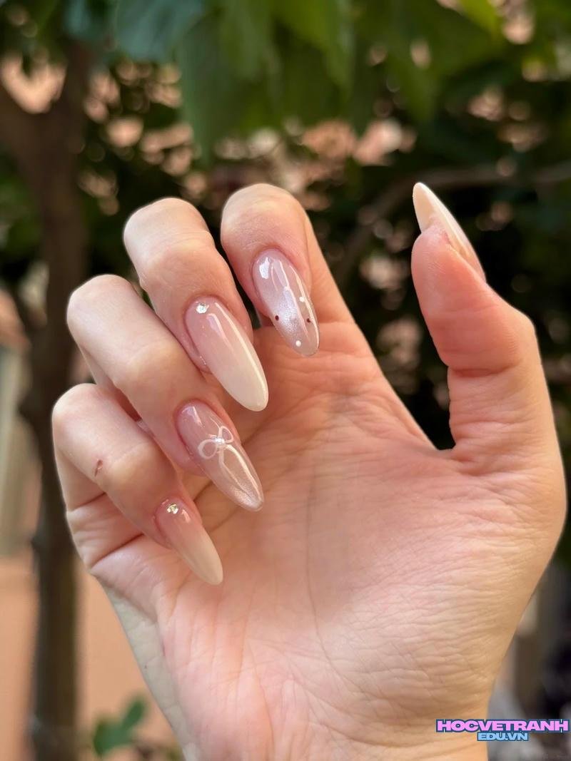 Bộ ảnh nail đính nơ đẹp độc đáo