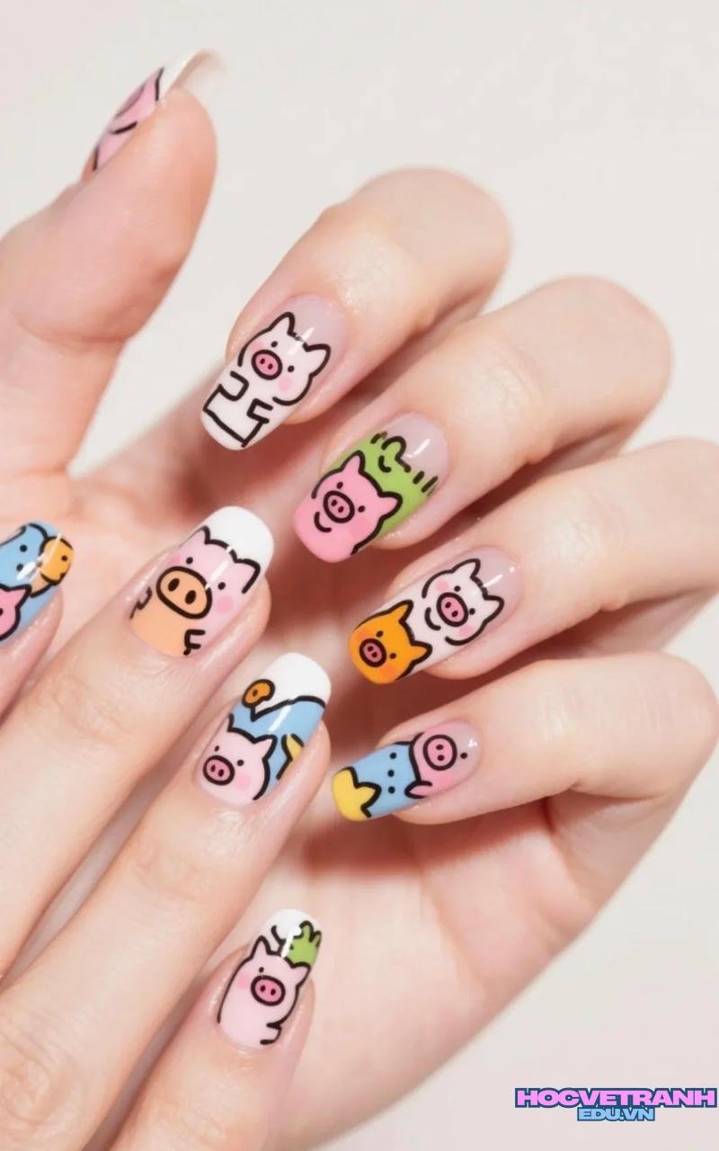 Bộ ảnh nail hình con heo độc đáo